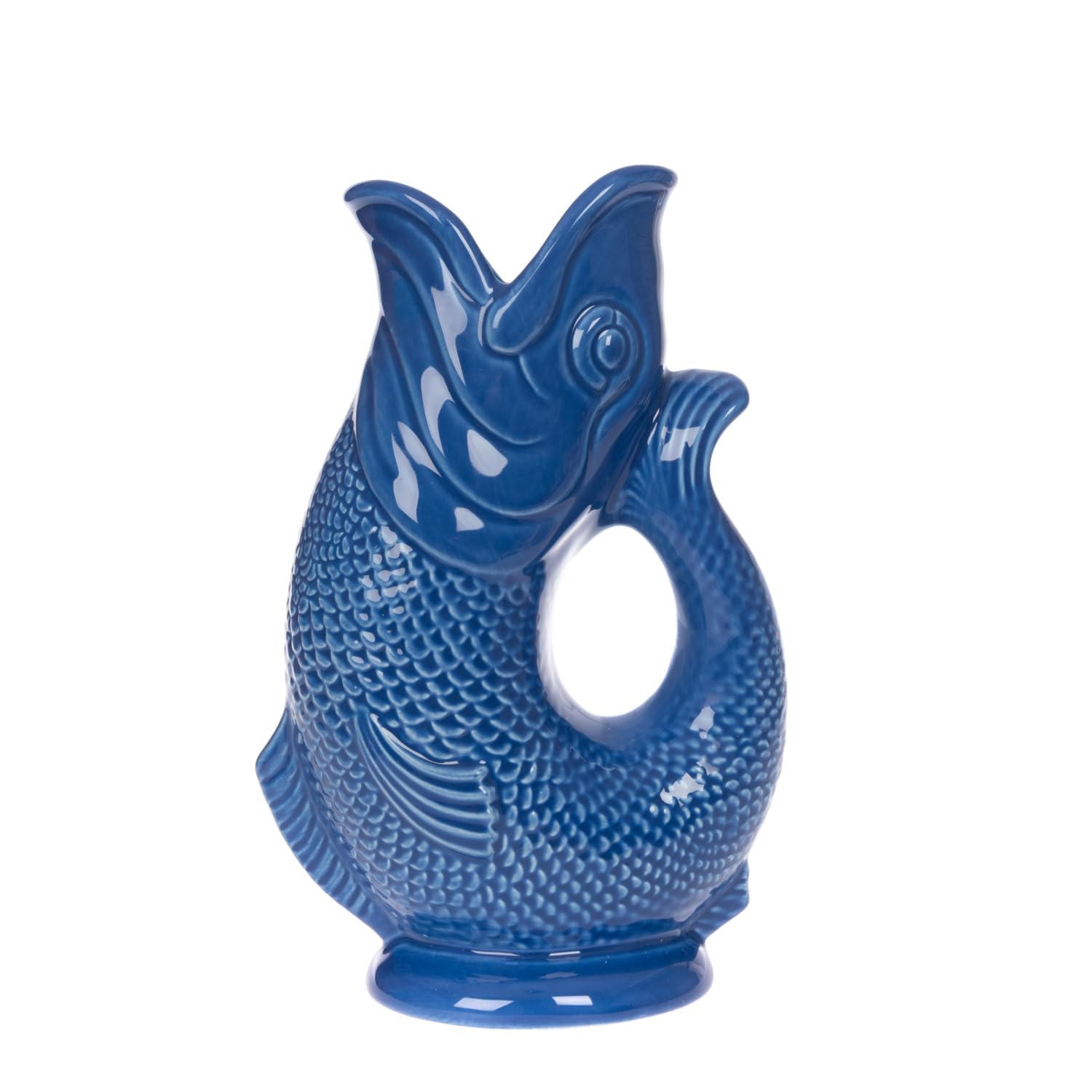 Gurgly Iconic Azure Blue Glug Jug Small 23cm 750ml – Fish Water Jug, Decorative Fish Vase, Ornament, Carafe