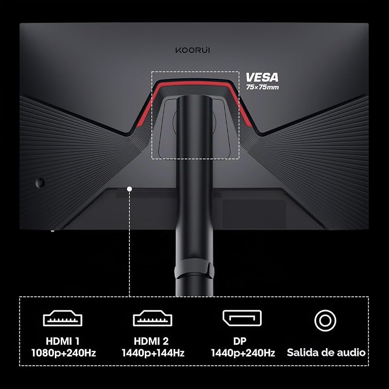 Monitor de gaming 27 polegadas - Ecrã WQHD PC, 240Hz, 1ms, Adaptive Sync, Compatibilidade com Gsync, (2560x1440, HDMI, DisplayPort, HDR 400) Preto/Vermelho