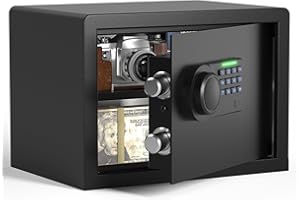 Grimtron Safe Box - (0.76 cu. ft.) Home Safe with Silent Mode, Backlit Keyboard and LED Light, Secure Money Safe Caja Fuerte, Anti-Rust, Anti-Theft, Anti-Pry