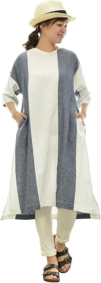 Amazon Nn Npo8106 M L アイボリー 02 クラウドナインピュア Cloudnine Pure Vネック先染め太ストライプop Nn Npo8106 ワンピース チュニック 通販