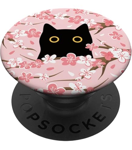 Amazon.com: Black Cat Hiding in Spring Flowers PopSockets Grip and