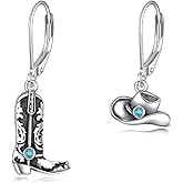 VONALA Cowboy Earrings 925 Sterling Silver Western Boots Texas Hat Leverback Dangle Earrings Bohemian Jewelry Gift for Women