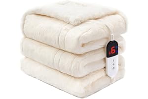BENFOX Heated Blanket 50"×60" - Cosy Soft Electric Throw Blanket with 6 Heating Levels, Fast Heating Faux Fur & Sherpa Blanket for Couch & Bed - Auto Shut-Off - Machine Washable (Beige)