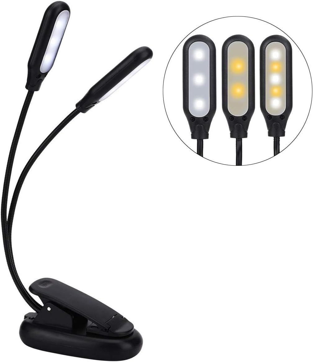 LED Book Light, 10 LEDs Reading Light, 2 Levels Color(White, Warm), 9 Levels Brightness, ClipOn