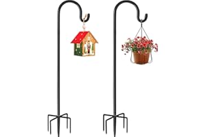 MAXZONE Outdoor Shepherd Hook with 5 Prong Base, Bird Feeder Pole Stand, Adjustable Heavy Duty Garden Hanging Stake for Solar Light Plant Hanger Wedding Decor, Matte Black (48in- 2Pack)