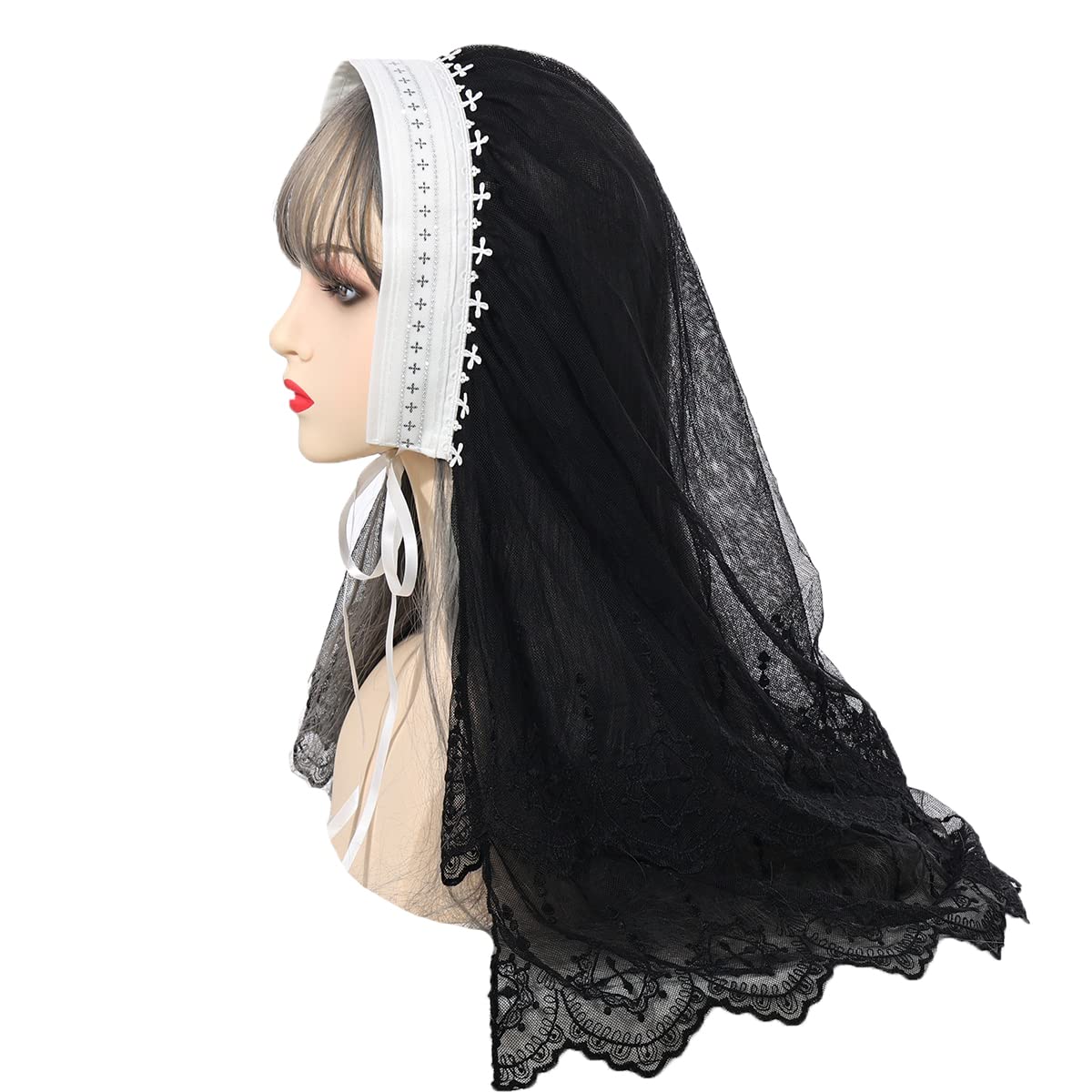 BPURB Nun Costume Cosplay Headpiece Accessories Nun Hat for Halloween Carnival Party Role Play (Black-6) — image 1