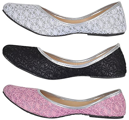 rgk's women's black, white and pink combo of 3 bellies