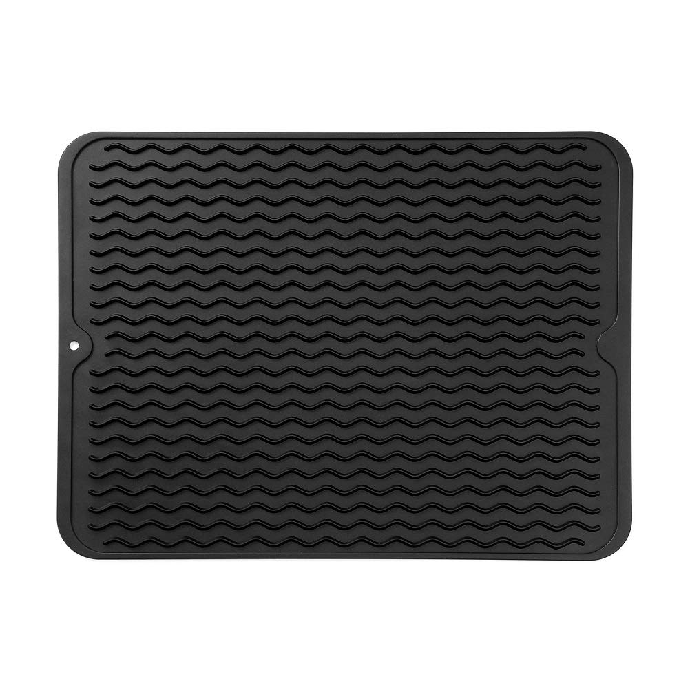 Photo 1 of MicoYang Silicone Dish Drying Mat for Multiple Usage,Easy clean,Eco-friendly,Heat-resistant Silicone Mat for Kitchen Counter or Sink,Refrigerator or drawer liner Black L 16 inches x 12 inches