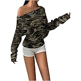 GORGLITTER Women's Letter Graphic Off Shoulder Sweatshirts Long Sleeve Preppy Sweatshirt Pullover Green Small