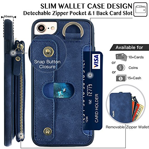 image for iPhone 7 Cases,iPhone 8 Case,Detachable Back Zipper Wallet Case,[Cards