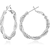 MOYUXI Lightweight Twisted Hoop Earring Hypoallergenic 925 Sterling Silver Twist Earring for Women Trendy 14k Gold Plated Braided Hoop Earrings Gift for Chrismas Birthday 20/30/40mm