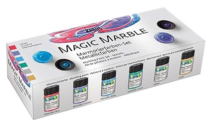Kreul 73610 - Magic Marble Marmorierfarbe Set Metallicfarben, zum Tauchmarmorieren von Holz, Glas, Kunststoff, Papier, Metall