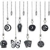 CRASPIRE 8Pcs Halloween Fan Pull Chain Alloy Enamel Vintage Goth Butterfly Star Moon Sun Hanging Charm Pendant Ball Bead Ceiling Fan Chain Extender Danglers Ornament for Ceiling Fan Light Lamp Decor