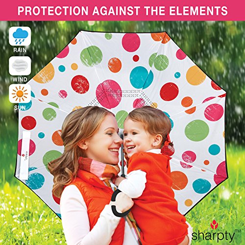 Sharpty Inverted Umbrella for Women - Windproof & Reverse - Easy to Open and Close - Upside Down & C-Shaped Handle - Rain & Wind Resistant - For Travel - Polkadots - Thumbnail 5