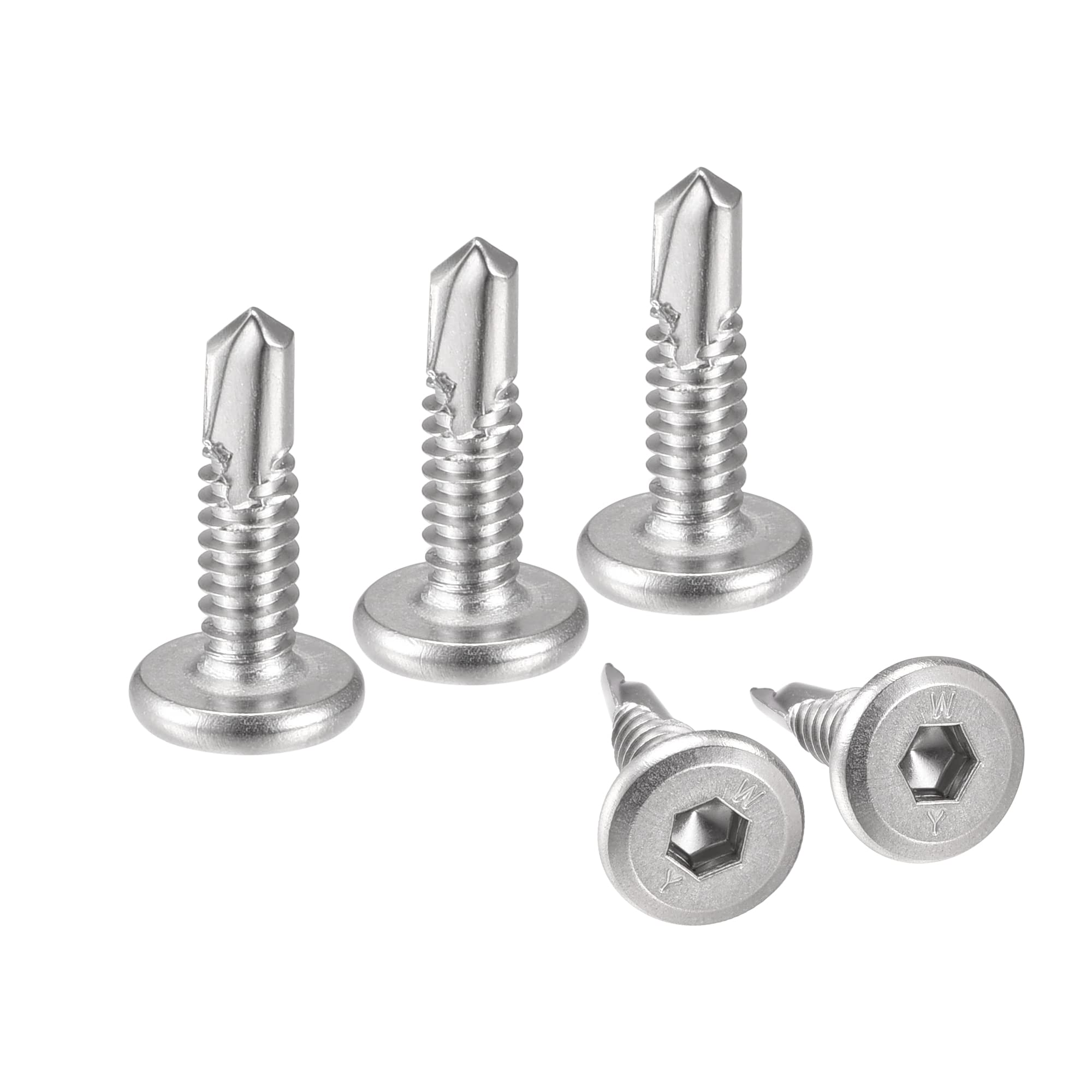 sourcing map Hex Socket Self Tapping Screws, #10 x 3/4" 410 Stainless Steel Sheet Metal Flat Head Drilling Screw 50pcs, Silver, Silver