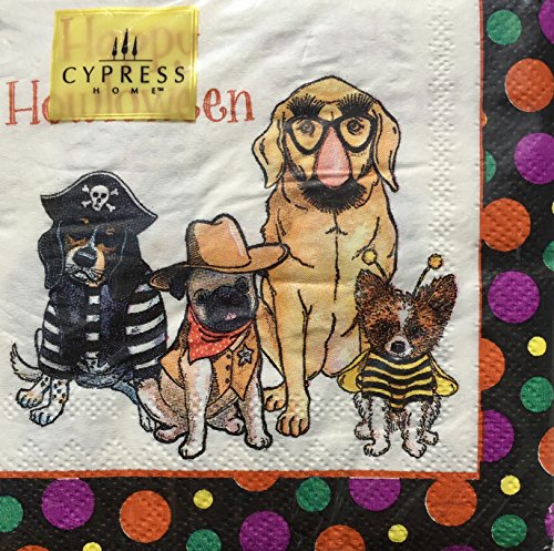 Cypress Home Cocktail Beverage Paper Napkins, Happy Howl-oween Dogs, 40 ct