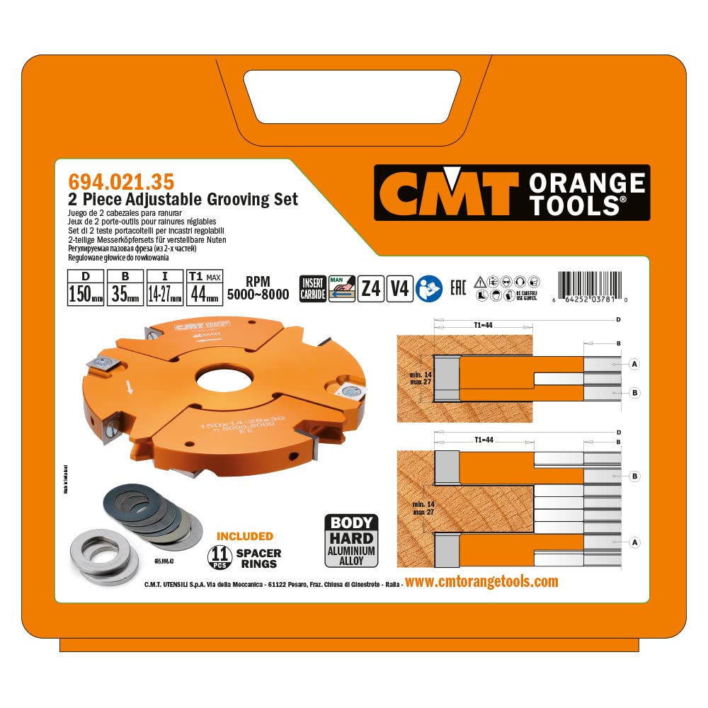 CMT 694.021.35-2 Piece Adjustable Grooving Cutter Head Set Hw D=150X14-28X3