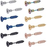 SUNNYCLUE 1 Box 6 Pairs Punk Screw Earrings Stainless Steel Screw Earrings AB Color Gold Silver Black Fashion Unisex Piercing Cross Hoop Ear Studs for Men Women Jewelry Making Findings Adults