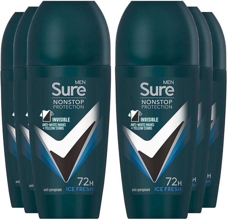 Sure Men Antiperspirant Deodorant Roll On 72H Sweat Odour Protection 50ml Pack