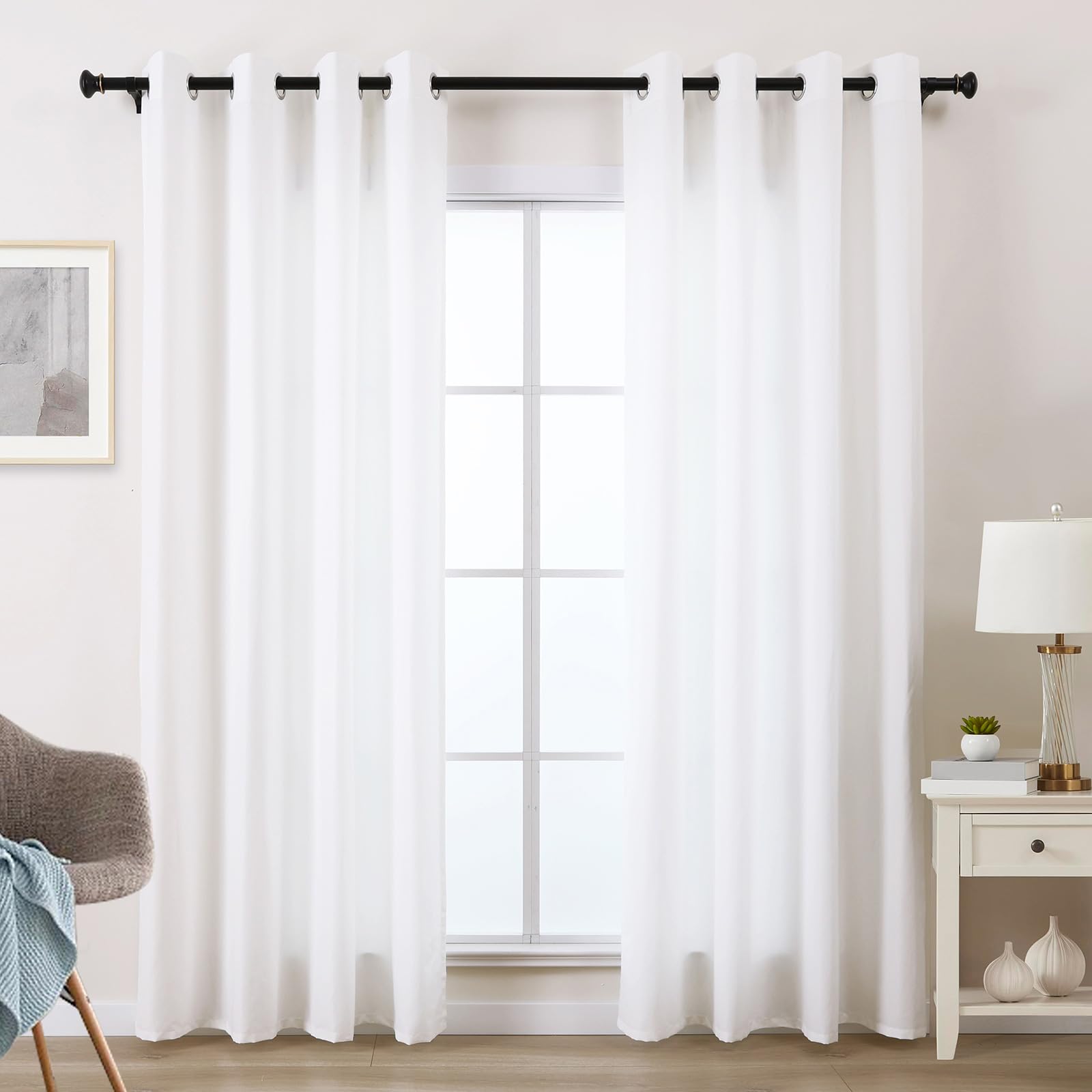 L.Z.E Non-See-Through Curtains White, Cotton-Look Privacy Sheer Curtains for Living Room Bedroom Windows, 90 Inch Drop 225cm Long Light Filtering Curtains, 2 Panels Set, Translucent, Eyelet Top, Thin