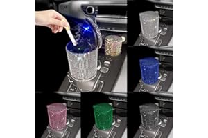 IKASUS Bling Crystal Car Ashtray Cigarettes with Colorful Rhinestones Auto Vehicle Air Vent Multifunctional Ash Holder Container with Blue LED Light for Women Car Trash Can