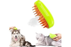 QQV Steamy Cat Brush: 3 In1 Cat Steamy Brush for Massage, Cat Grooming Brush Pet Hair Removal Comb for Cat and Dog, 2024 Multifunctional Cat Hair Brush for Removing Tangled and Loosse Hair (Green)