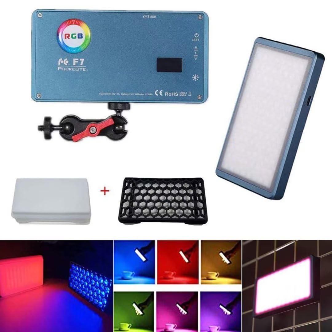 Falcon Eyes F7 RGB Photo Video Camera Dimmable Lighting 2500K-9000K with Softbox and Honeycomb Grid Pocket Studio and Lighting Built-in Battery Multiple Scenario Mode
