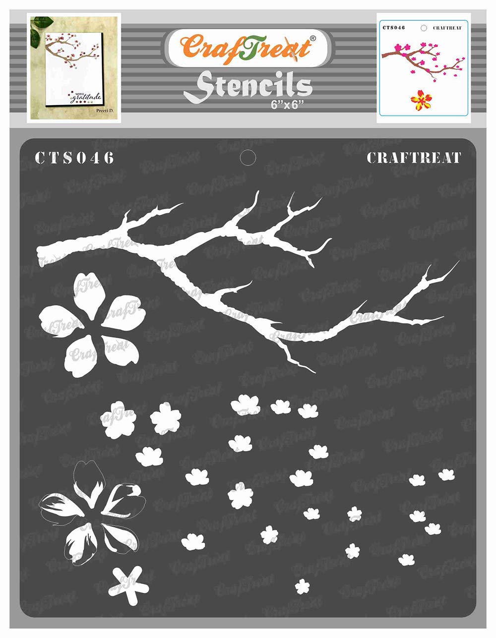 CrafTreat Reusable Layered Flower Stencils for Painting on Wood, Canvas, Paper, Fabric, Floor, Wall and Tile - Cherry Blossom Tree - 6x6 Inch - DIY Art and Craft Stencils for Painting Flowers