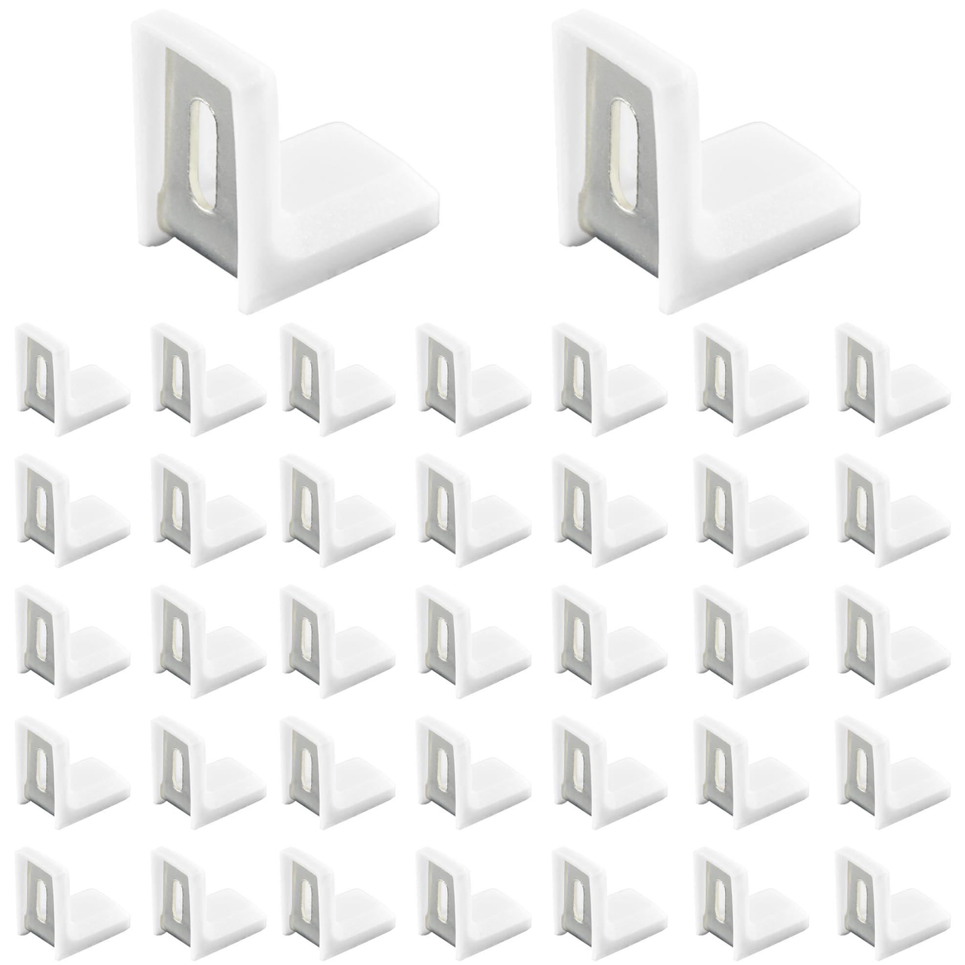 40 PCS L Shape Right Angle Corner Brackets,Shelf Bracket,Plastic Ourside Metal Inside Corner Brace (White)