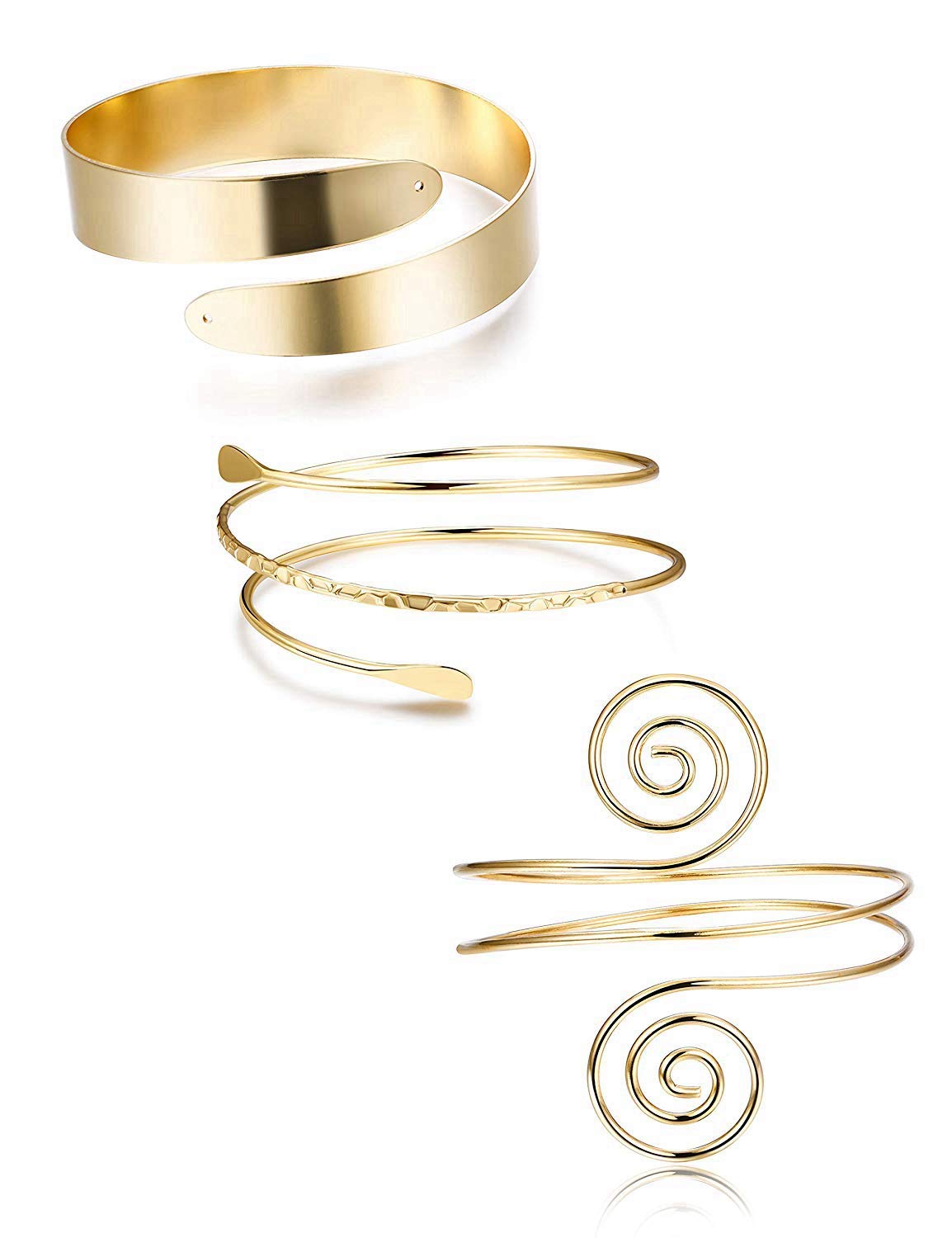 Finrezio 3Pcs Minimalist Coil Upper Armband Adjustable Cuff Armlet Arm Cuff Bracelet Filigree Swirl Gold