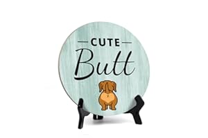 SIGNS BYLITA Round Cute Butt, Light Green Decorative Bathroom Table Sign with Acrylic Easel (5" x 5")