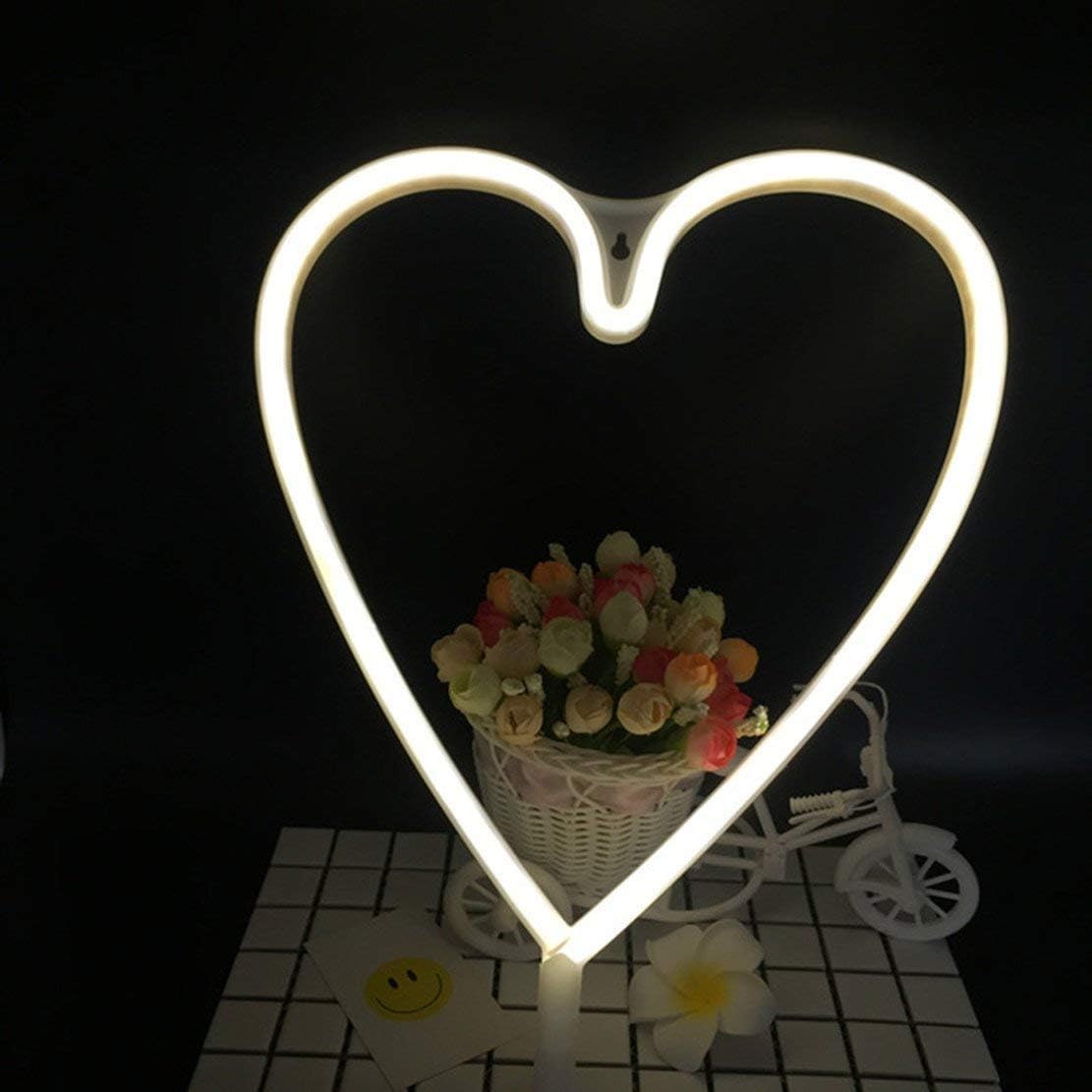 Chronos 3AA Battery Operated & USB Powered LED Neon Sign Lamp (Heart (Warm White), Wall Hanging)