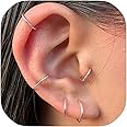 6mm Tiny Hoop Earrings for Upper Ear, Small Cartilage Hoop Earrings in Sterling Silver, 20g Thin Piercing Hoop Ring for Helix, Tragus, Nose 20 Gauge Men Women