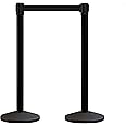 Crowd Control Warehouse CCW Series RBB-100 - Set of 2 Stanchion Retractable Belt Barriers, 11 Foot Black Belt, Black Post - Premium Crowd Control Barriers, Stanchions with Retractable Belts