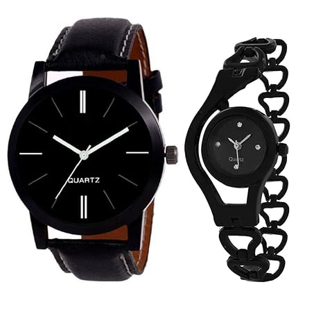 Krupa Enterprise Analogue Black Dial Couple Watch - 6589