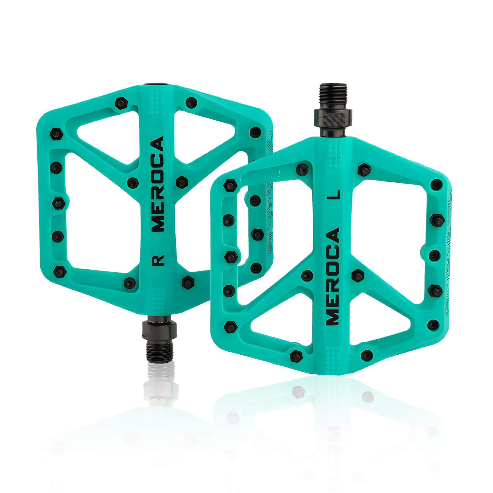 TINGSING Mountain Bike Pedals, Non-Slip MTB Nylon Fiber Bicycle Pedals, Lightweight and Wide Flat Platform Cycling Pedals, Featuring Perrin Bearing & Double-Sided Anti-Slip Nails (Turquoise)