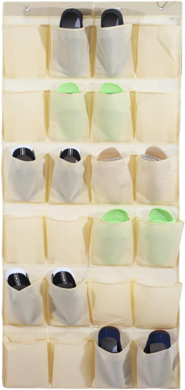 fabric shoe rack on Over The Door Shoe Organizers Over The Door Shoe Organizer Beige Fabric Organizer For Sneakers Hanging Shoe Rack For Closet Shoes Storage With 24 Large Pockets And 4 Door Hooks High Heeled