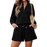 KISSMODA 2 Piece Sets for Women Sweatsuit Casual Tracksuits Long Sleeve Tops and Shorts 2025 Lounge Outfits