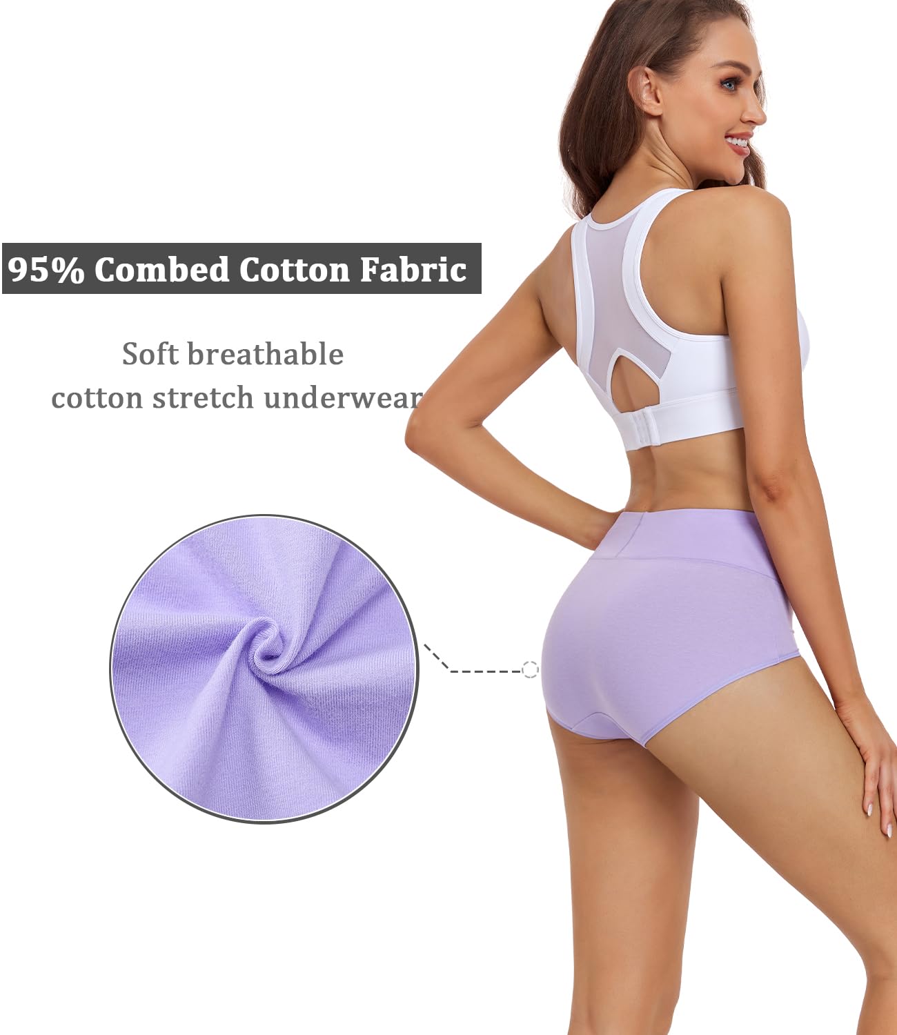 wirarpa Damen Unterhosen Baumwolle Slips Damen Unterwäsche Hohe Taille Taillenslip Weich Frauen 5er Pack Dunkelrot/Violett/Rosa/Blau/Gelb S 3