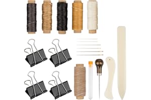 Set of 20 Bookbinding Tools, DaKuan Bone Folder Creaser Waxed Linen Thread Wood Handle Awl Large-Eye Needles Binder Clips for Handmade DIY Bookbinding Crafts and Sewing Supplies