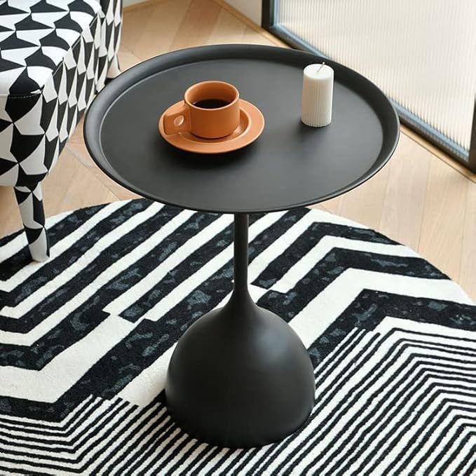 Coffee Table, Black Metal End Table for Living Room, Round Side Table, Bedside Table, Mid Century Circle Accent Table for Small Spaces Easy Assembly Modern Coffee Table for Bedroom Living Room (Tall)