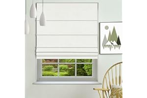 GETOPBLINDS Roman Shades Custom Size Blackout Roman Blinds for Windows, Thermal Insulated Heat Blocking Room Darkness Window Blinds & Shades, Linen Textured Blinds for Home Office, 38" W x 52" L, White-Blackout