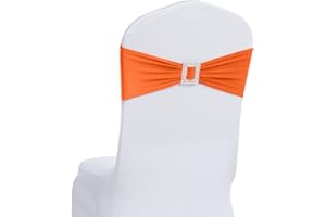 Joccun 30 PCS Spandex Chair Sashes Bows Stretch Chair Cover Band with Buckle Slider Universal Elastic Chair Ties for Wedding Banquet Party Event Decoration (Orange)