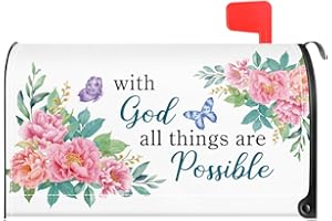 TOUNER with God All Things are Possible Mailbox Covers, Religious Magnetic Letter Box Wrap, Peony Flower Post Box Decor for Outdoor Garden Yard Porch, Mailbox Decor Gifts for Friends Neighbors
