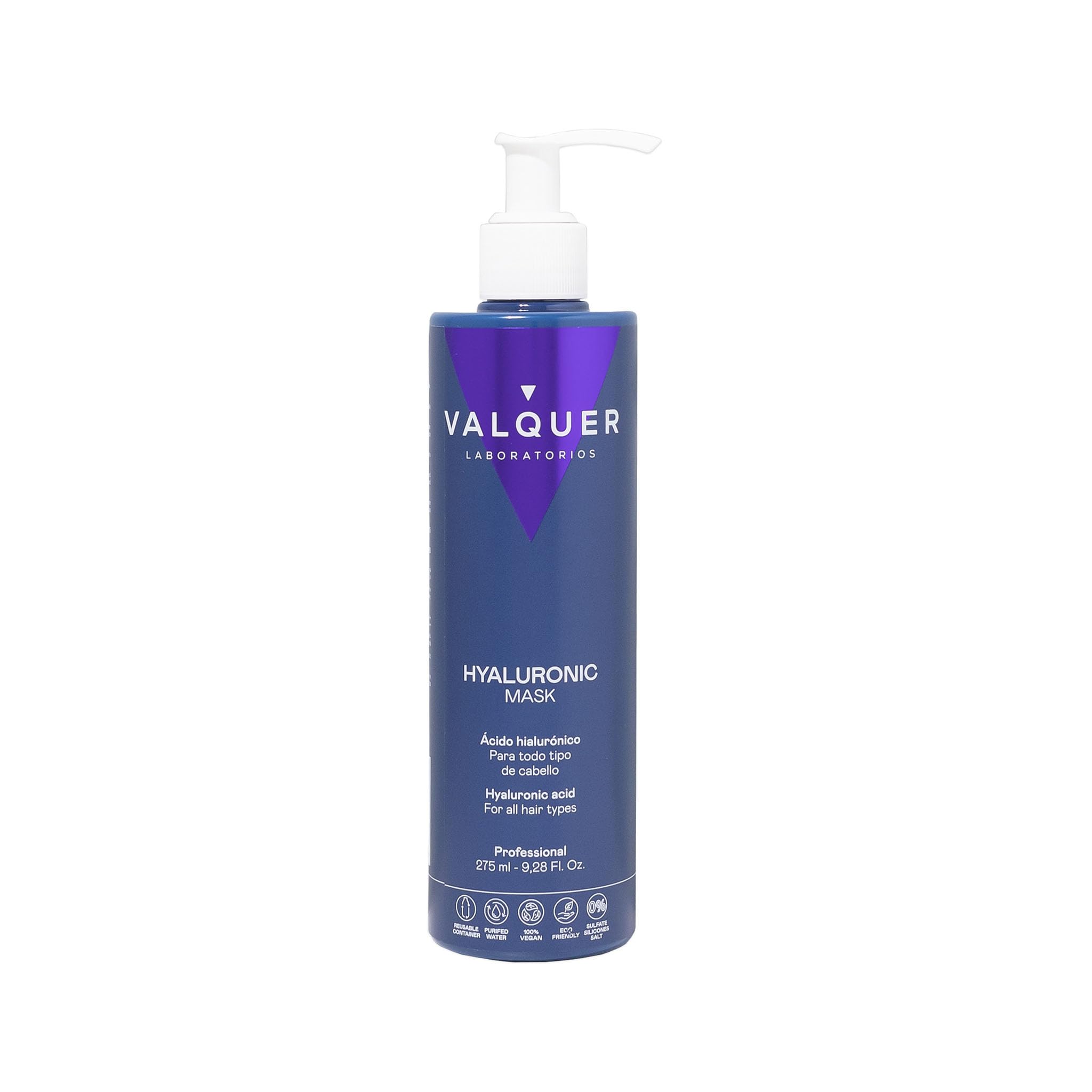 Valquer Hyaluronic Acid Hair Mask Hydrating and Repairing 0% Formula Treatment with Panthenol, Keratin and Aloe Vera. Revitalises and Protects Dry or Damaged Hair. Suitable for All Hair Types. 275 ml