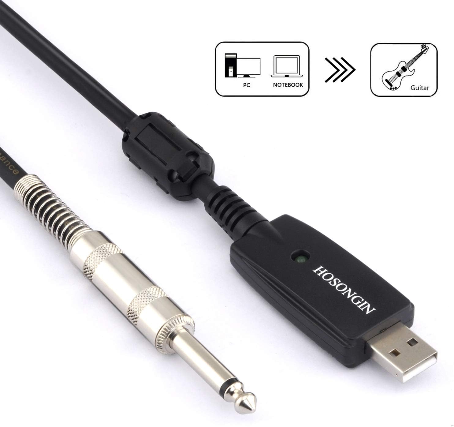 HOSONGIN USB Guitar Cable USB Interface Male to 6.35mm 1/