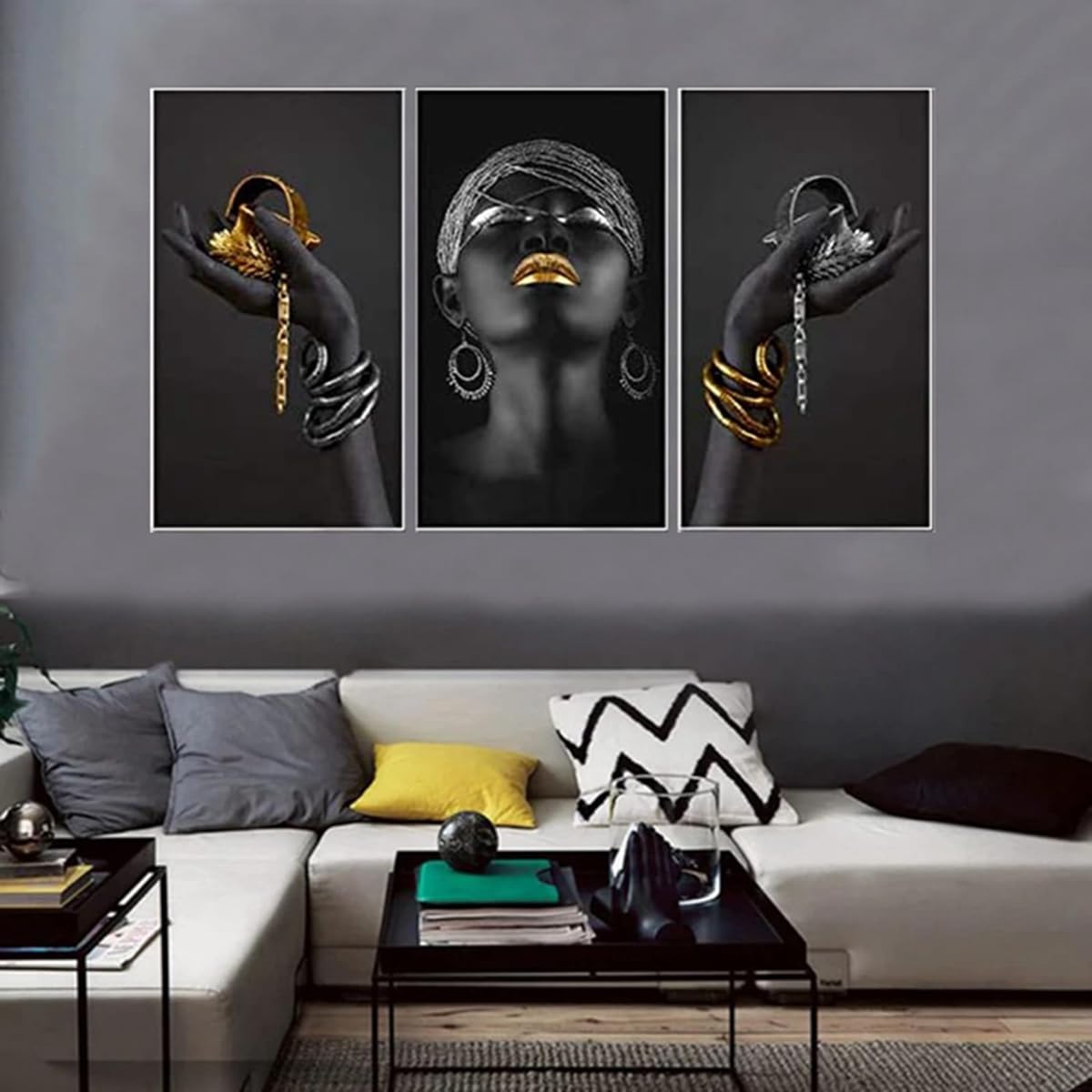 3D Metal Figure Statue Art Love Heart Kiss Pictures Wall Art Living Room Wall Decoration - Without Frame (Poster-03, 20 x 30 cm*3) — image 1