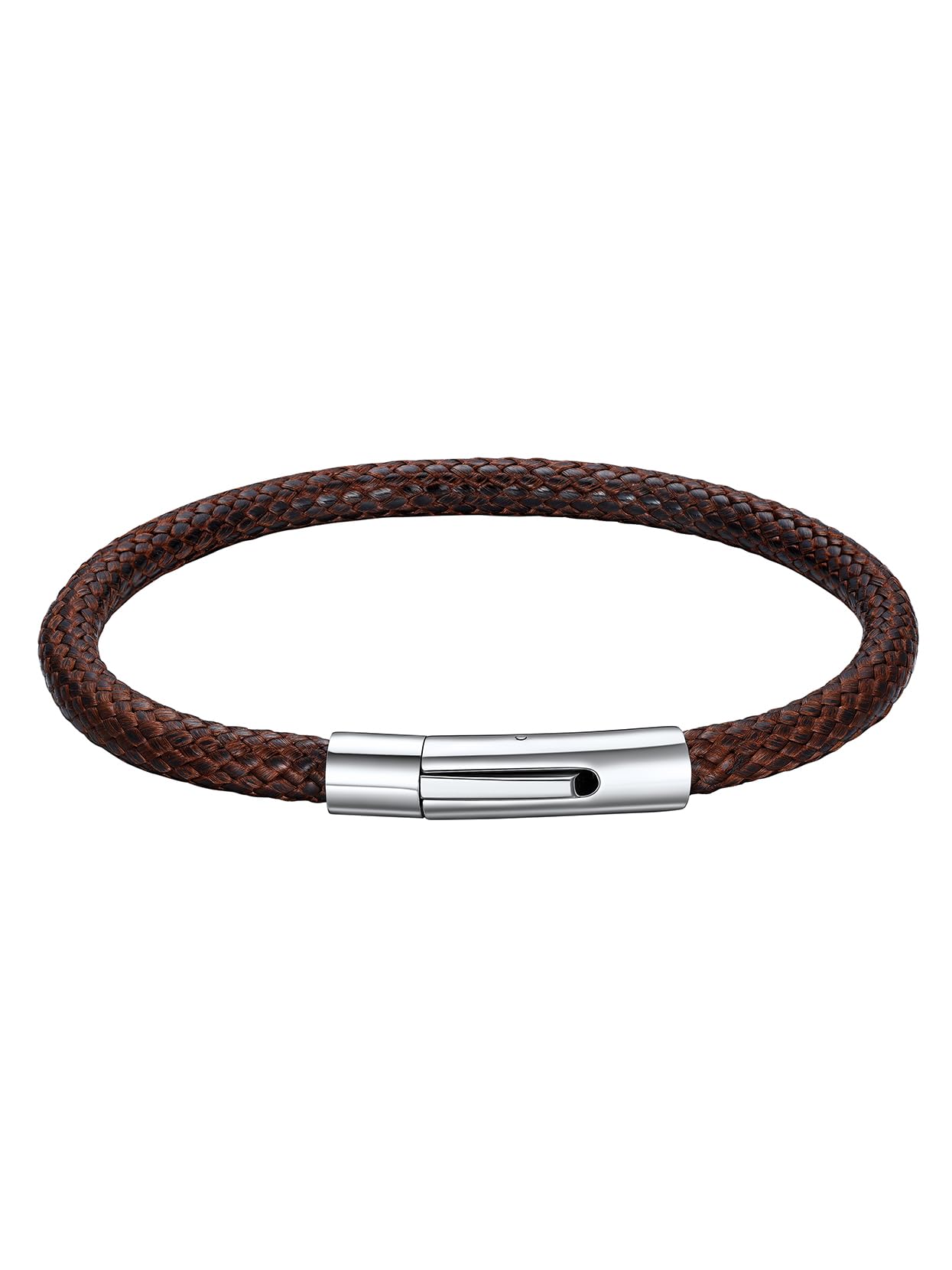 Richsteel Brown Rope Braclet Men Waterproof Leather Bracelet Simple Wrist Bangle for Boys 18cm Long