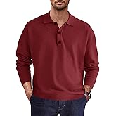 Mens Casual Knit Polo Shirt Classic Long Sleeve Thermal Basic Button Down Golf Shirts