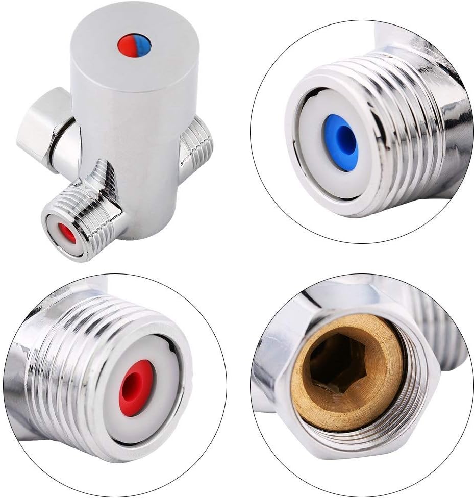 Mixing Valve - G1/2 Hot & Cold Water Mixing Valve Temperature Control Solid Brass Thermostatic Automatic Sensor Faucet - Image 5